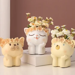 Cute animal tiger flowerpot resin silicone mold garland flower animal succulent plant concrete storage box cement silicone mold