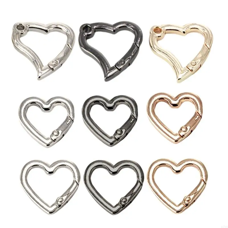 

G7NB 10Pcs Heart Shaped Spring Clip Metal Keychains Buckle Backpacks Carabiner