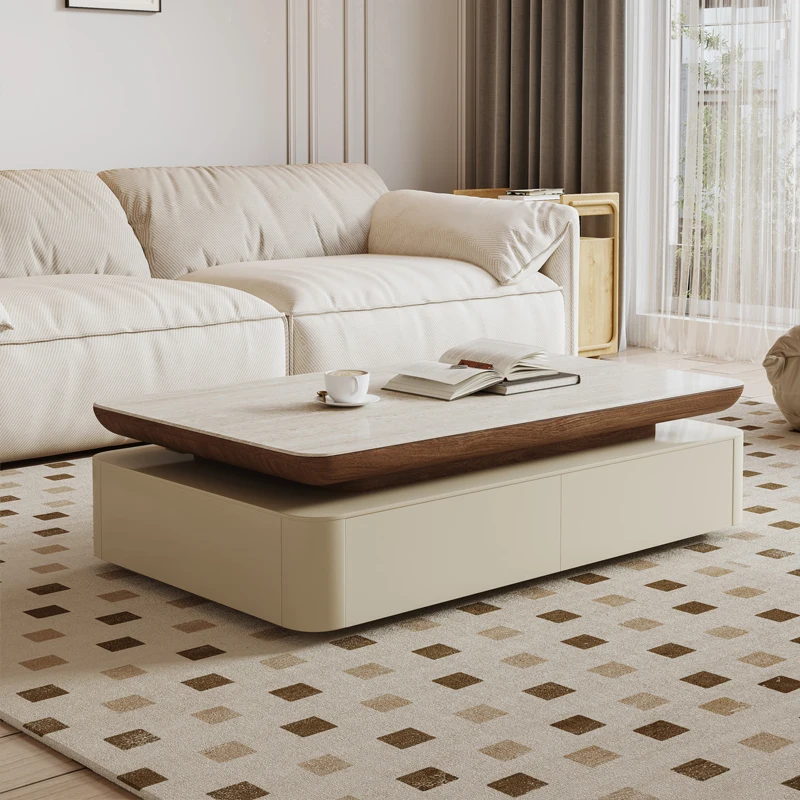 

Coffee table, living room, household antique rock slab TV cabinet combination, small apartment tea table, cream wind floor low c