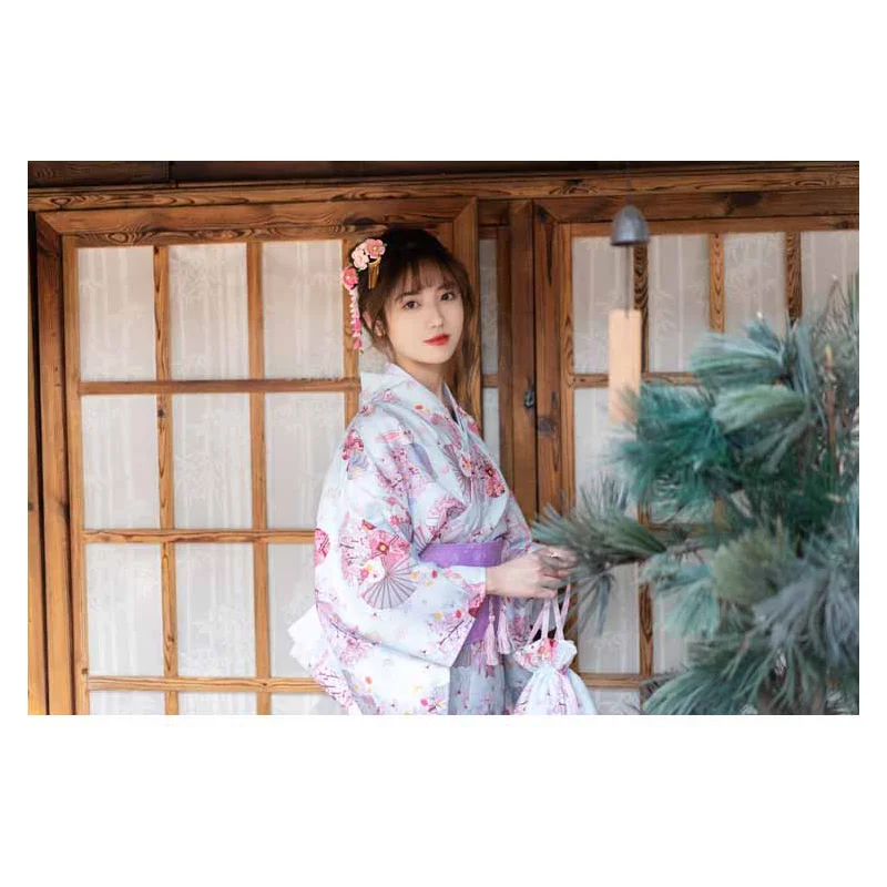 Japanese Traditional Kimono Gown With Obi Print Dresses Costume Women Ladies Geisha Haori Yukata Kimono Gown Suit