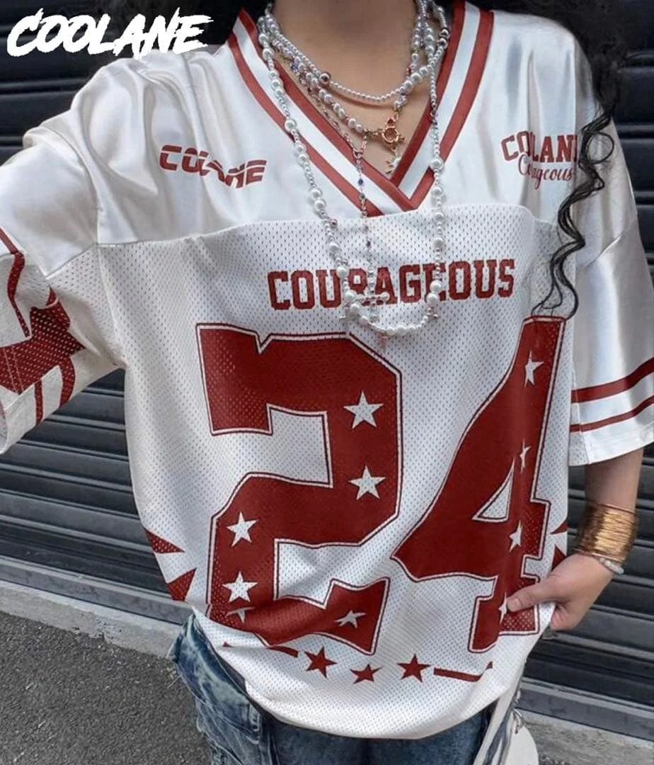 2026 Vintage American Jersey für Damen, California 24 Grafik-Mesh, Kurzarm, V-Ausschnitt, Retro HipHop Streetwear, Sommerliche Freizeit-Oberteile – Detail 3
