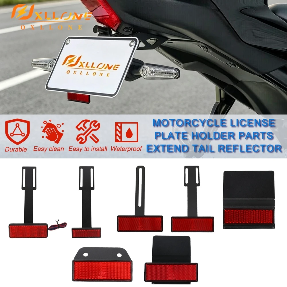 Support de plaque d'immatriculation pour BMW, YAMAHA, Honda, réflecteur arrière extensible, plaque réfléchissante pour motos tout-terrain, réflecteur d'avertissement