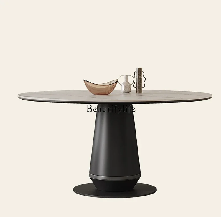 

LD33Italian minimalist full support round rock slab dining table light luxury simple modern retro