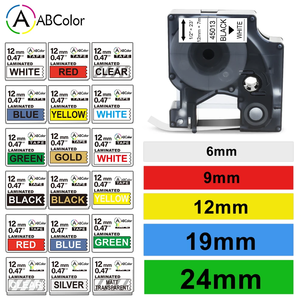 6/9/12/19/24mm Label Compatible for DYMO D1 Tape  45013 45018 40913 43613 45803 53713 For Dymo LabelManager 160 280 450 Printer