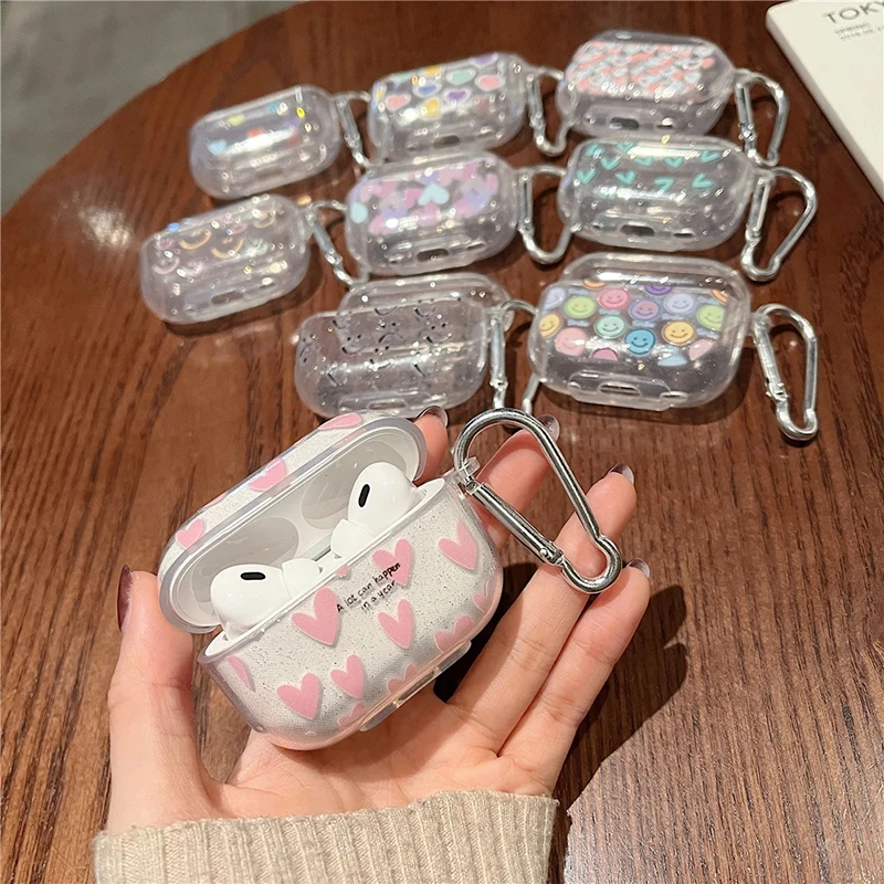 INS Glitter Shiny Cartoon Pink Love Heart Earphones Case For Apple Airpods Pro 2nd Cover Charging bag box for Airpods 1 2 3 Case