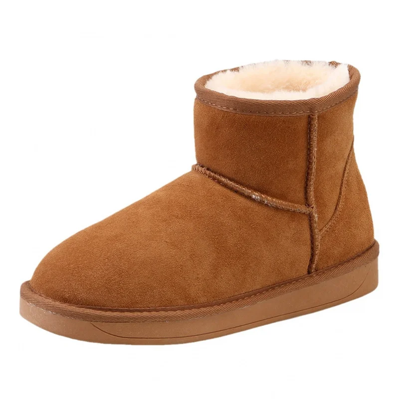 

Snow boots, thick and warm, made of pure wool and genuine leather, men's boots with short fleece and anti slip cotton shoes