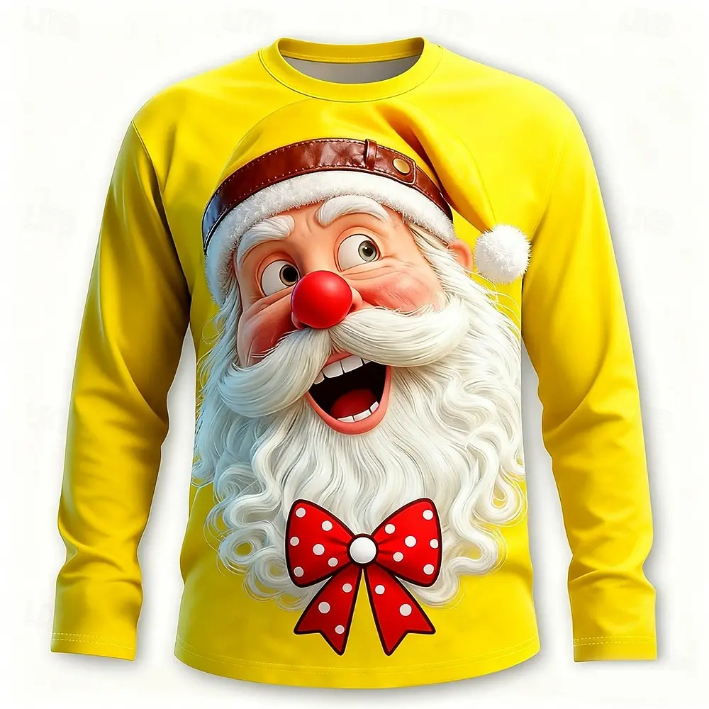 Christmas Men's Santa Claus Funny T Shirt Long Sleeve T shirt 3D Prints Crew Neck Shirts Fashion Basic 3D Street Casual Apparel image 2