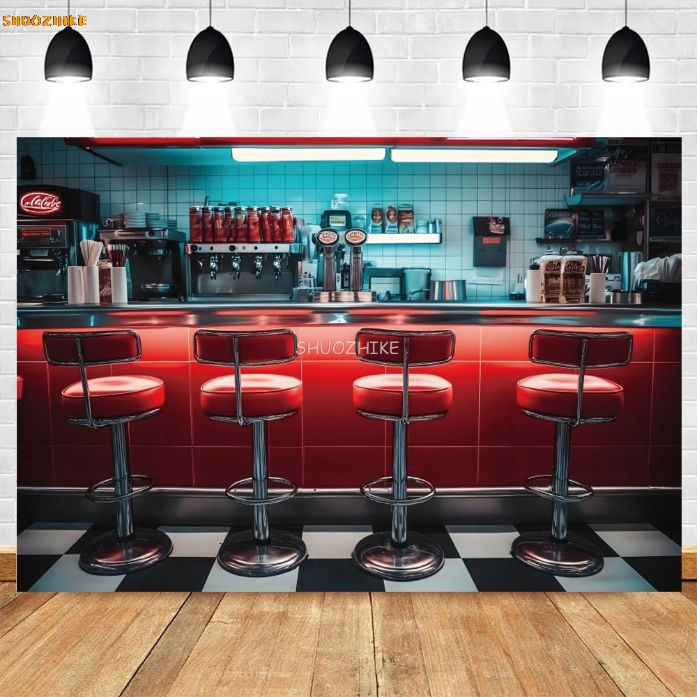 50er Jahre Soda Shop Banner Dekorationen Fotografie Kulissen zurück zu 50er Jahre Rock Party Hintergrund Soda Shop Hintergrund Fotostudio Requisiten