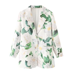 PB&ZA 2024 Spring New Women's Fashion Style Commuting Versatile Flower Print Flip Collar Single breasted Suit Coat