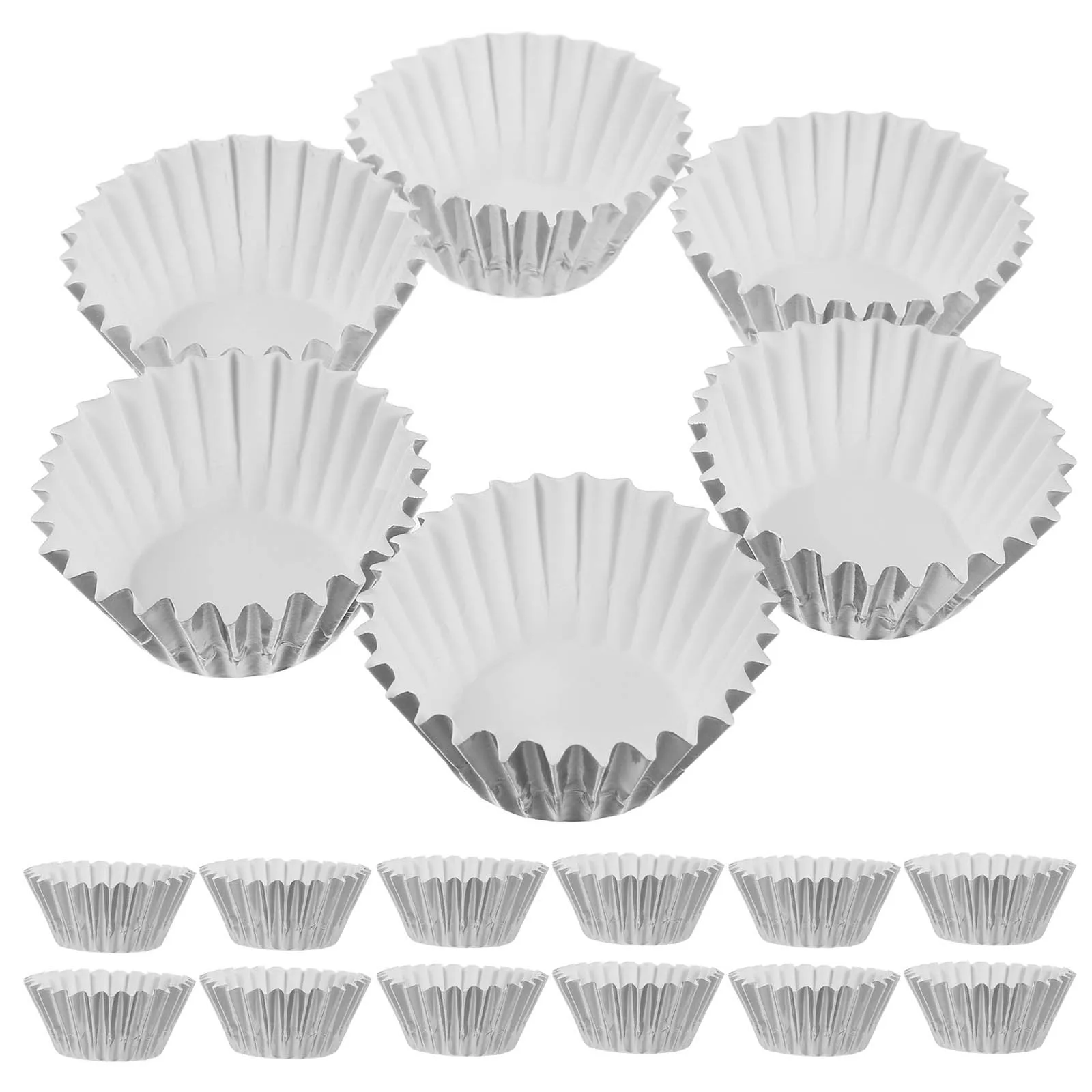 

500 Pcs Cake Base Cup Baking Cups Paper Tray Aluminium Foil Aluminum Cupcake Silver Liner