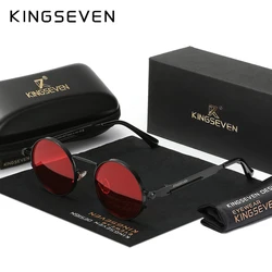 KINGSEVEN 2025 Steampunk Vintage Sunglasses Men Round Lens Polarized Sun Glasses Driving Men's Eyewear