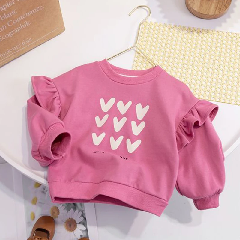 Spring Baby Girls Long Sleeve T-shirt Casual Children Printed Tops Toddler Kid Loose Petal Sleeves Tshirt Autumn Girl Sweatshirt