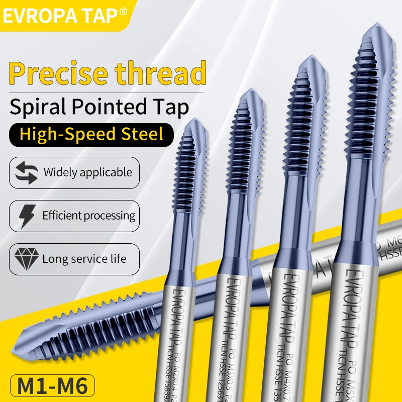 

EVROPA TAP 8 шт. M1-M6 подшипниковая стальная конусная спиральная точка комплект винт метчик дрель M1 M1.2 M1.6 M2 M3 M4 M5 M6