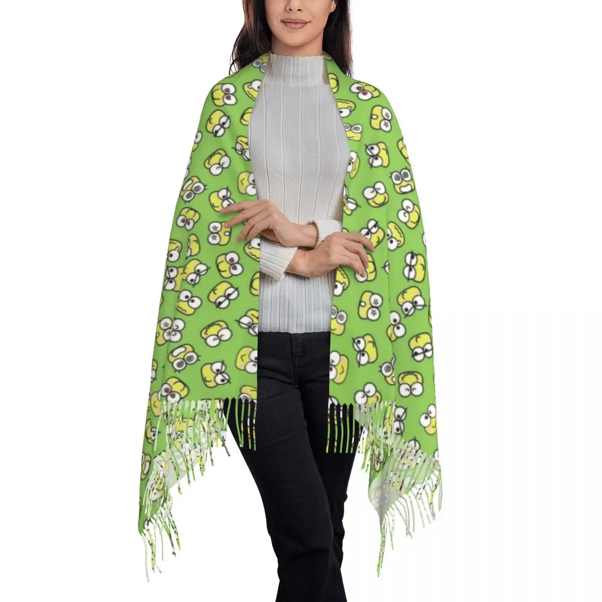 Sciarpa personalizzata con nappa Keroppi Donna Inverno Autunno Scialli caldi Avvolge Sciarpe anime femminili