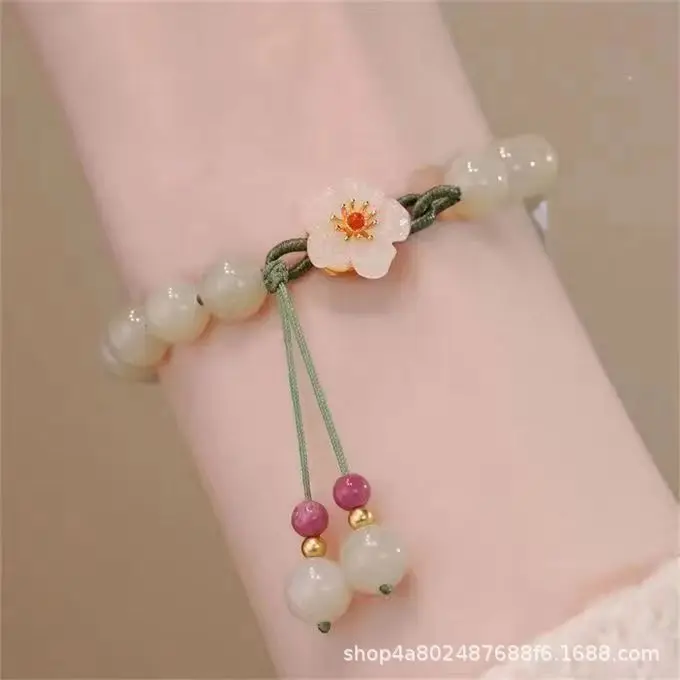 Program jewelry jade beads small peach blossom braided bracelet female niche design student best friend gift jewelry bracelet