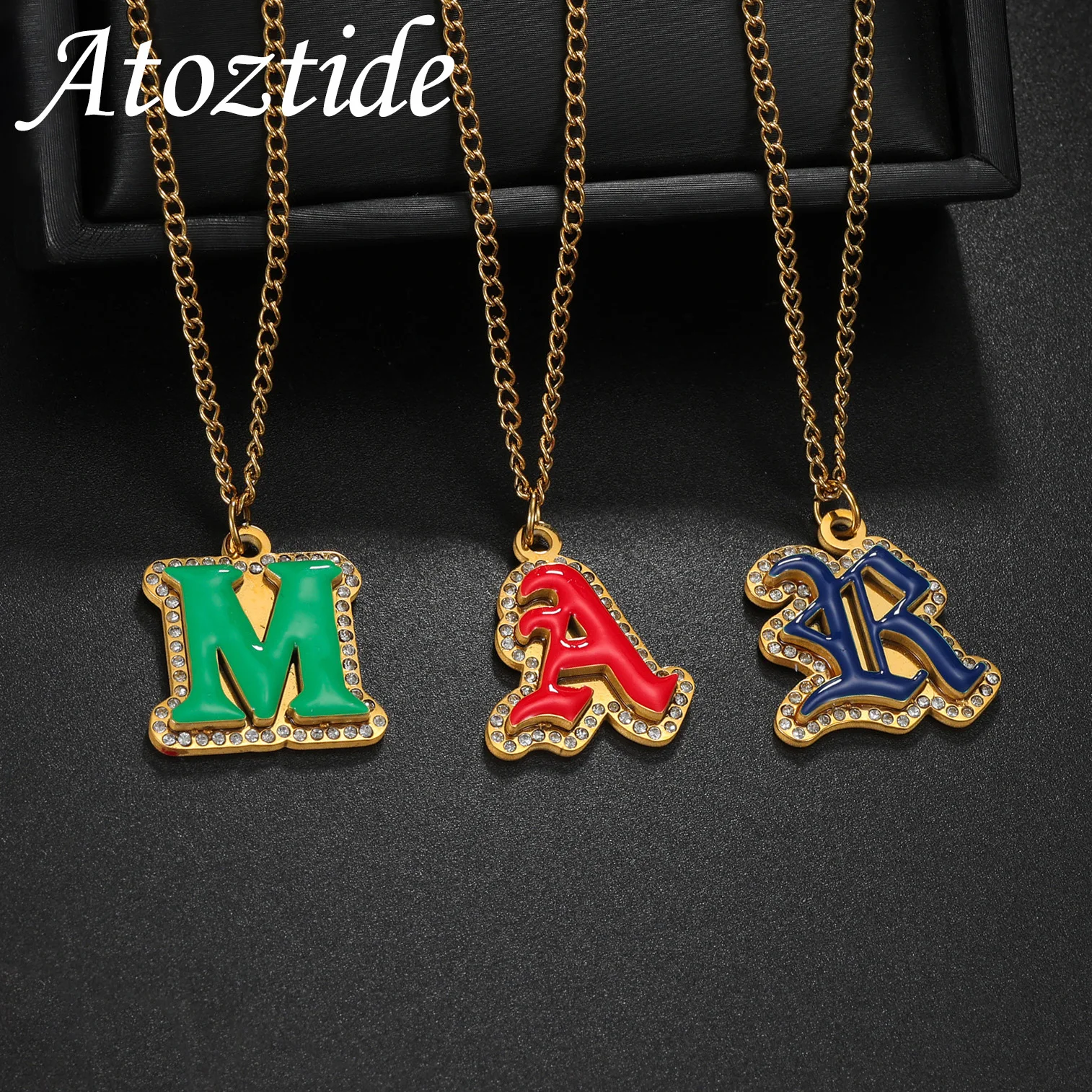 

Atoztide ожерелье с буквами на заказ для женщин, персонализированные сварные масляные инициалы с цирконом, ювелирные изделия из нержавеющей стали, колье-цепочка, подарок