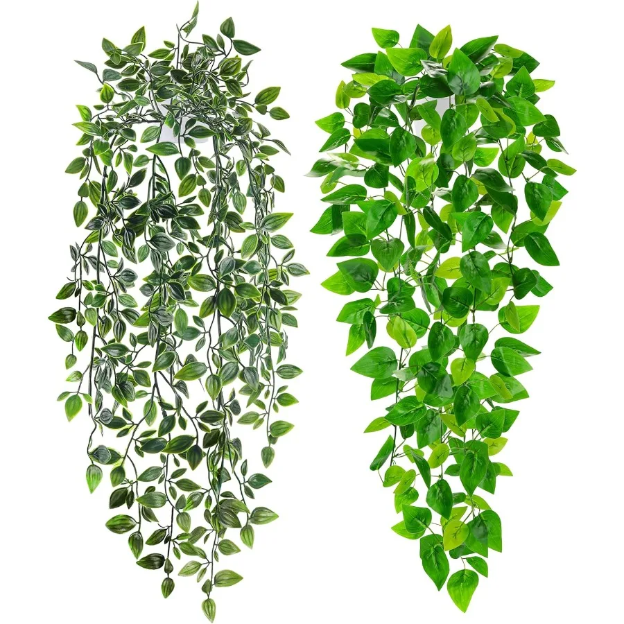 

2Pcs Fake Plants Articial Potted Faux Hanging Ivy Vines Plants Indoor for Home Bathroom Shelf Wall Bookshelf Decor
