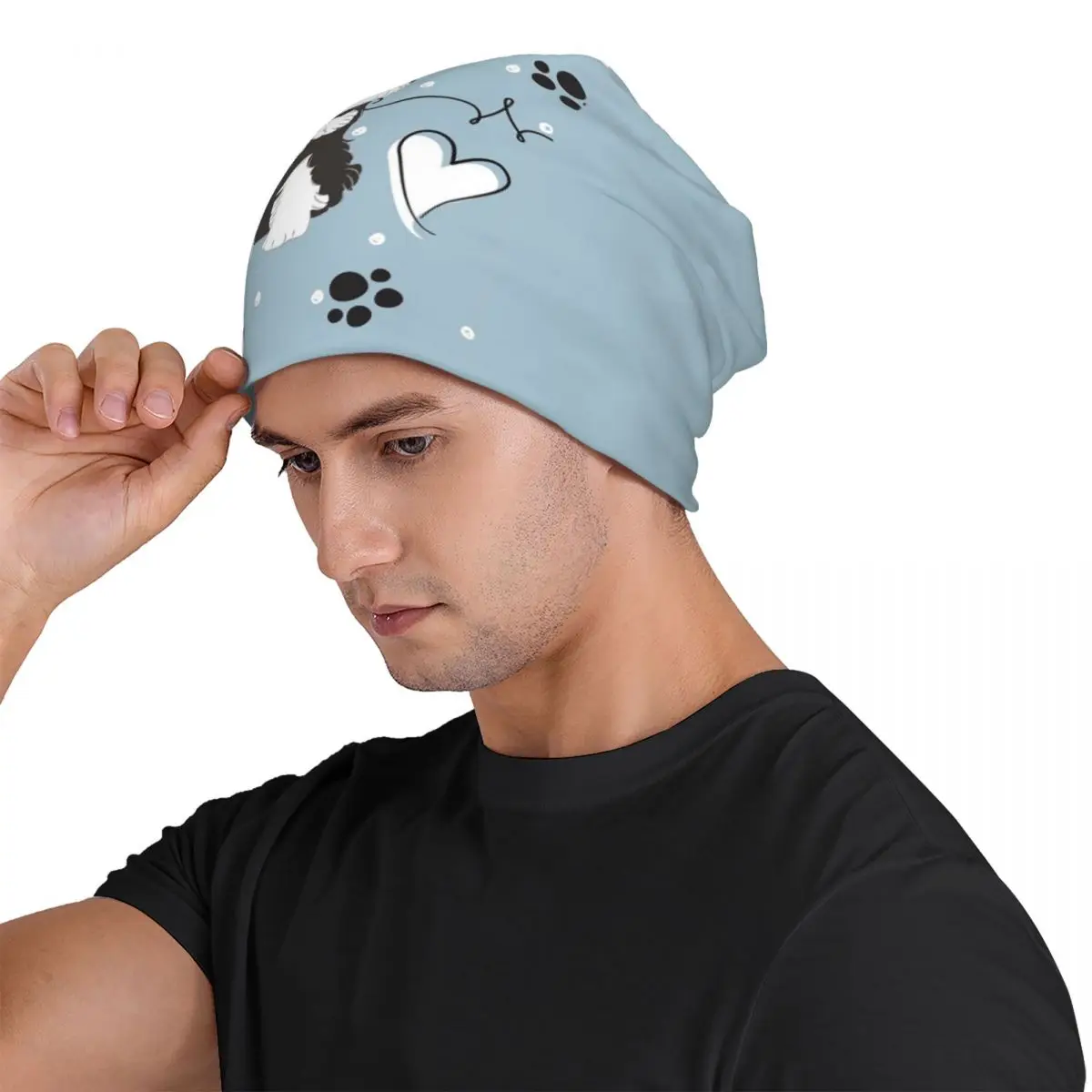 Czapki typu beanie z dzianiny z motywem sznaucera miniaturowego w czarno-białym, dla kobiet i mężczyzn, ciepłe, modne, na zewnątrz, czapki skullies