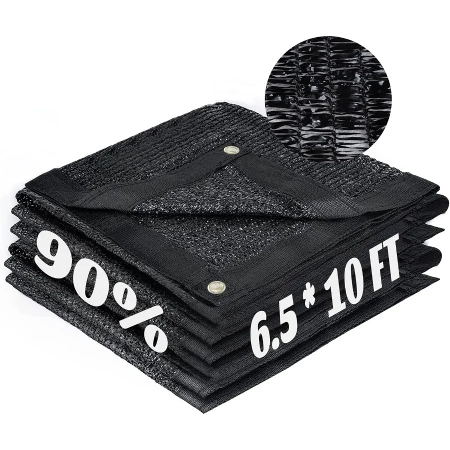 

6.5x10FT 90 Black Garden Shade Cloth Sun Shade Cover Net Mesh Tarp with Grommets for Outdoor Garden Greenhouse Plant Protection