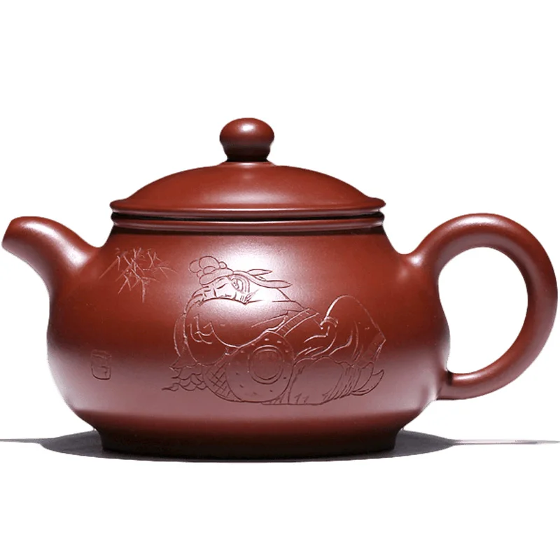 Changtao: Yixing Famous Artist Li Xiaolu Handmade Purple Clay Pot, Tea Dahongpao Engraved Pan Pot 300cc