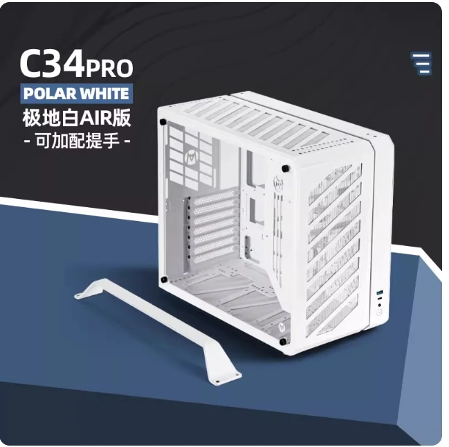 

Портативный портативный чехолC34Pro, боковая 360-градусная прозрачная алюминиевая маленькая коробка EATX с водяным охлаждением, ATX Power Tower, мини-интернная коробка с воздушным охлаждением