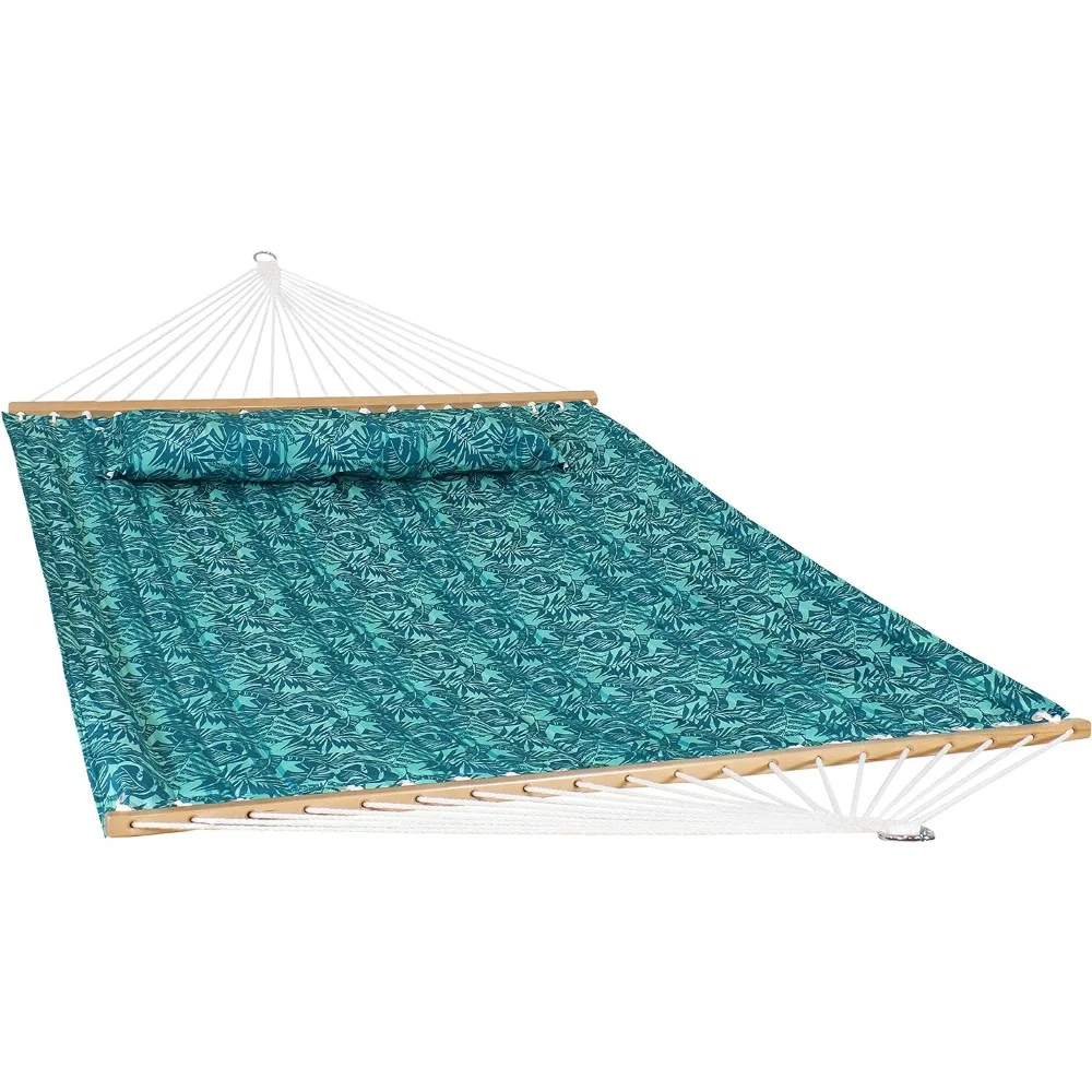 

Sunnydaze Printed Quilted Polyester Double Hammock and Pillow - 450-Pound Weight Capacity - Cool Blue Tropics