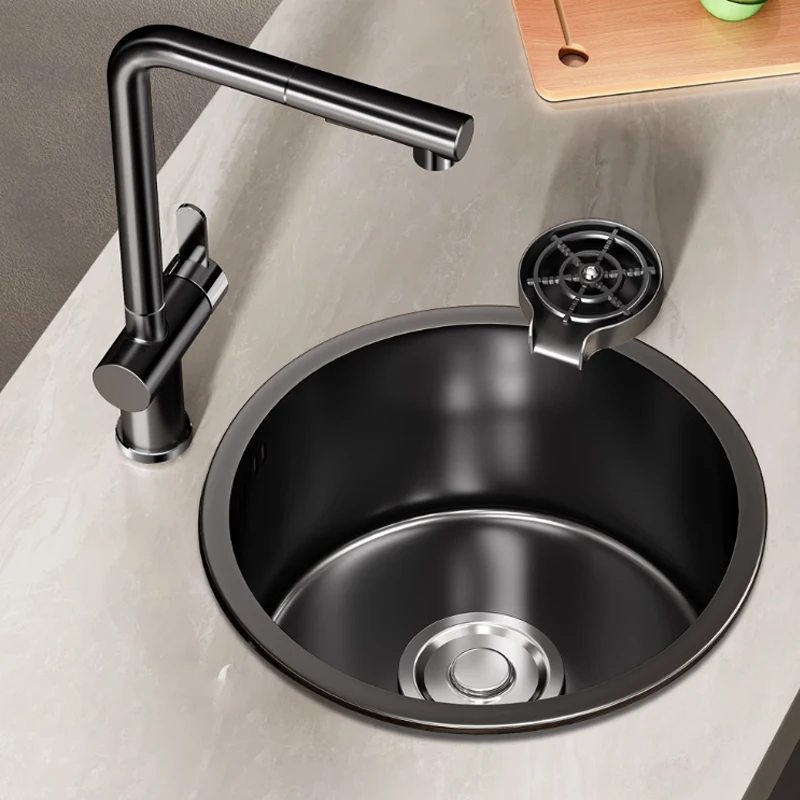 

Black Nano 304 Stainless Steel Circular Mini Sink Small Single Slot Bar Counter Three In One Multifunctional Faucet Kitchen Sink