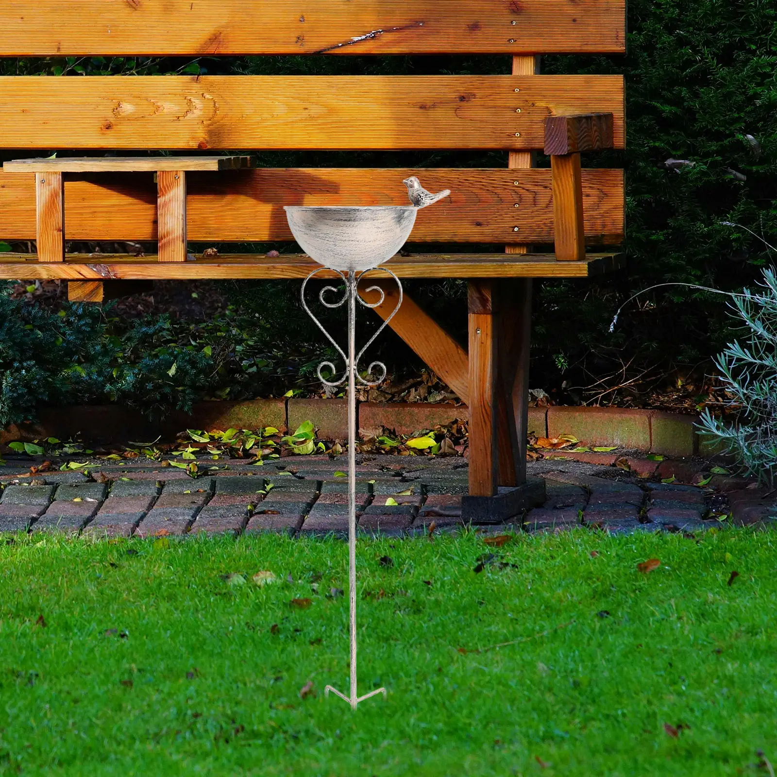 Sturdy Cast Iron Freestanding Birdbath and Feeder Outdoor Garden Decor Bird Water Fountain Standing Bird Bath Bowl for Patio