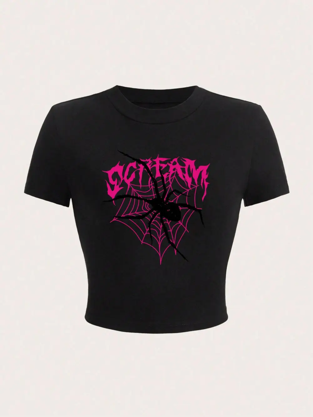 أعلى محصول قصير لسيدات ، قمصان بطباعة العناكب ، مريحة برقبة دائرية ، ملابس الشارع الناعم ، ملابس النادي النسائية المثيرة