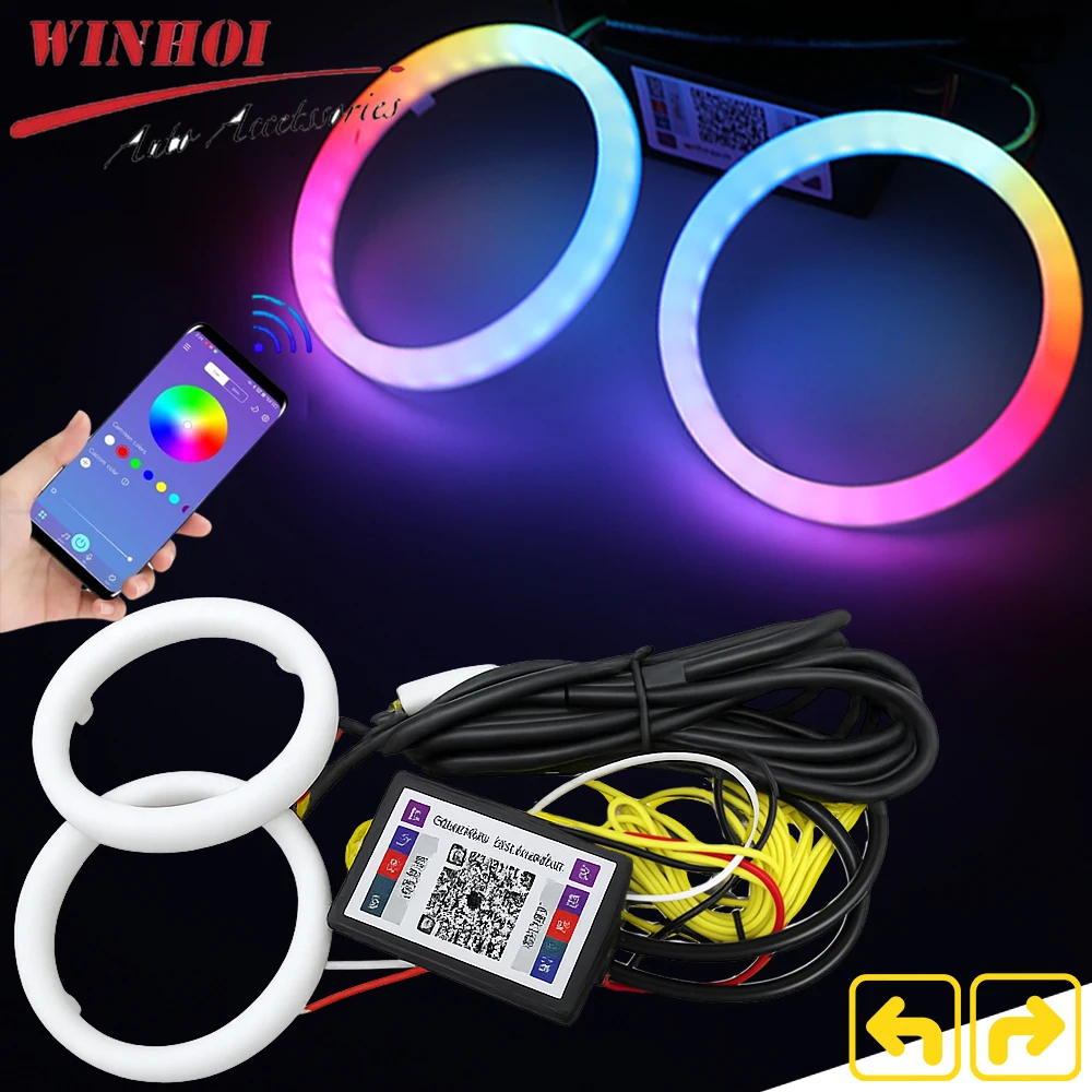 

RGB Halo Rings Angel Eyes Универсальные круглые светодиодные кольца фары Drl 60 мм 70 мм 80 мм 90 мм 12-24 В для авто мотоцикла Управление приложениями