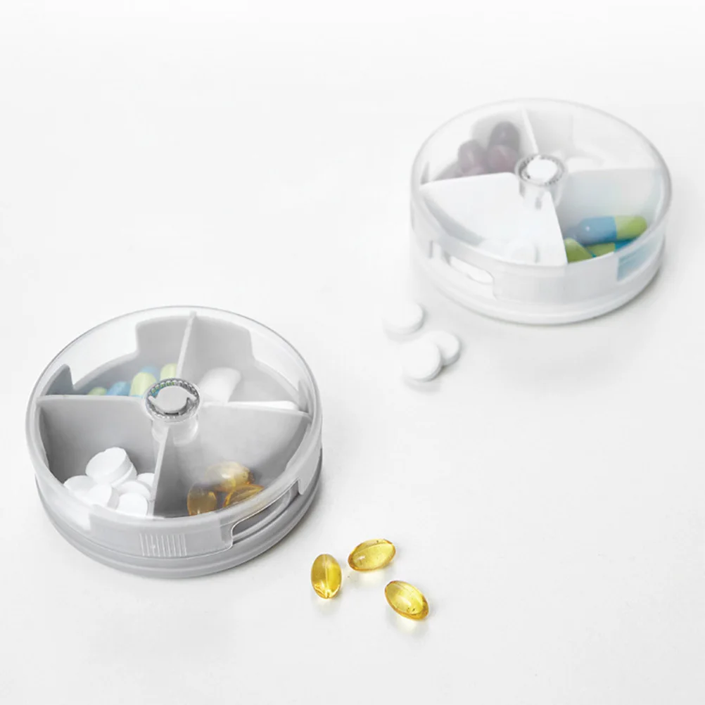 

Чехол для хранения лекарств, портативный 4-х отделений, круглый органайзер для таблеток, прозрачная крышка, портативная коробка для таблеток, 4 органайзера