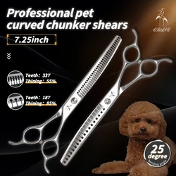 Crane High-end 7.25 Inch Professional Dog Grooming Shears VG10 Steel Curved Chunker Thinning Scissors for Dog Face Body Cutting