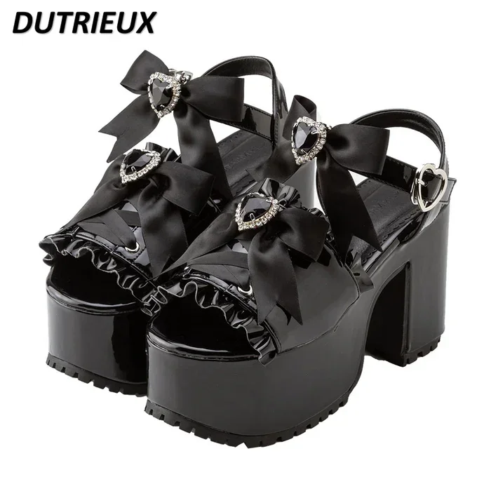 

Japanese Sweet Rhinestone Bow Platform Sandals Women's Cute Lolita Mine Shoes Women's High Heels Sandals Summer Platform Shoes
