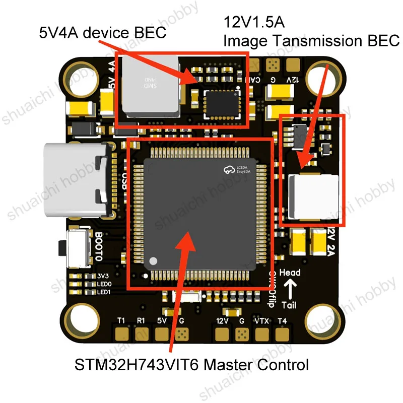 1Zestaw H7D MK1 H743 Kontrola lotu 2S-6S 6V-26V Napięcie wejściowe 8 Wyjście PWM Podwójny żyroskop Obsługa oprogramowania sprzętowego BF/INAV/AP do