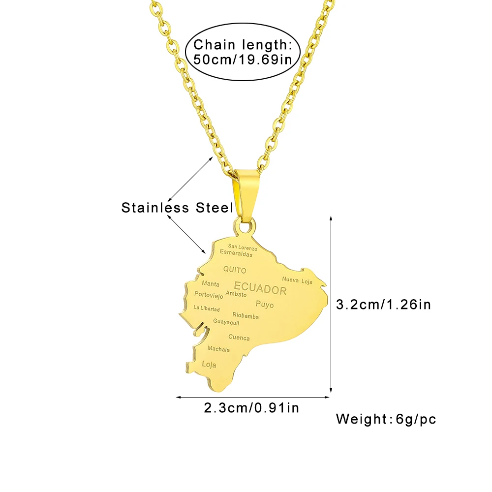 الفولاذ المقاوم للصدأ الإكوادور خريطة العلم مدينة قلادة قلادة للرجال النساء الأزواج BFF الوطنية النمط الوطني مجوهرات هدية عيد ميلاد #5
