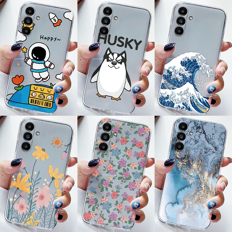 

For Samsung Galaxy A25 A35 A55 A17 A16 A06 A15 5G Phone Flower Case Transparent Soft Silicone Cover Capa Shockproof Fundas Shell