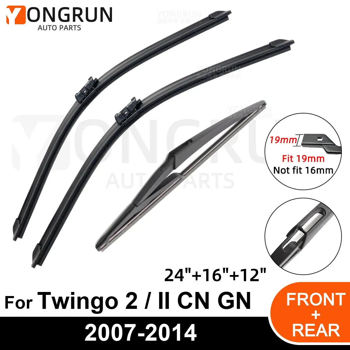 

Car Windshield Windscreen Front Rear Wiper Blade Rubber Accessories For Renault Twingo 2 / II CN GN 24" 16" 12" 2007 2013 2014