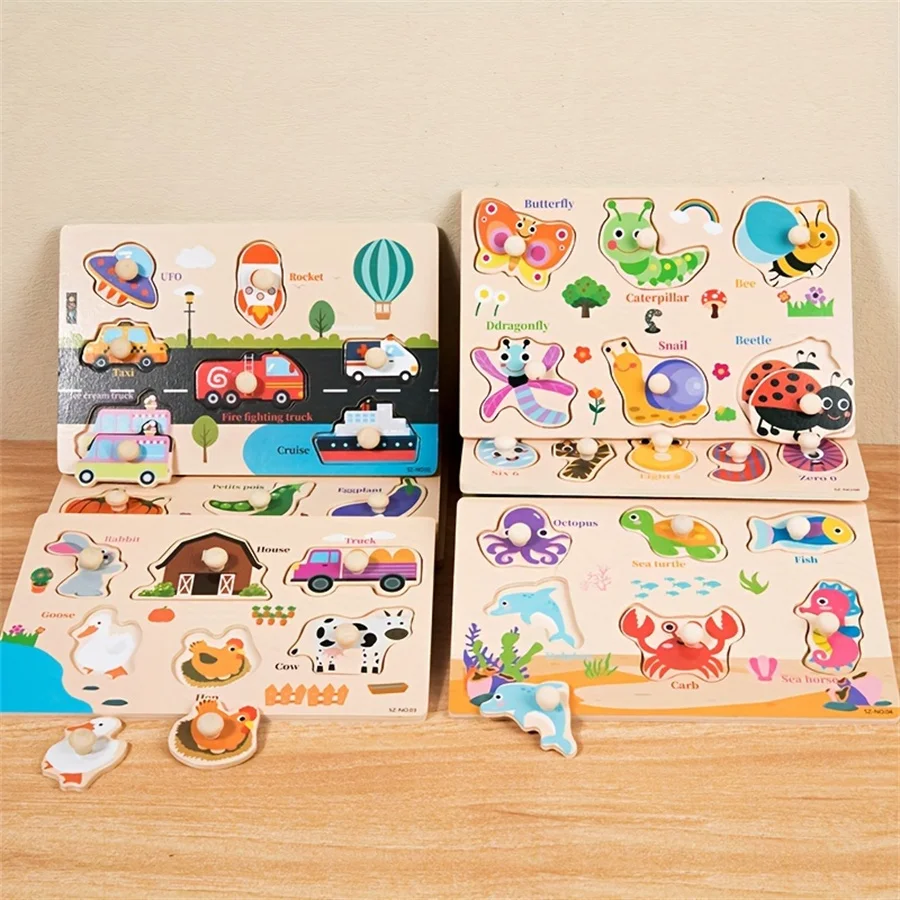 Rompecabezas de tablero de agarre manual para educación temprana para niños, rompecabezas con forma de número a juego, juguetes de madera con paneles