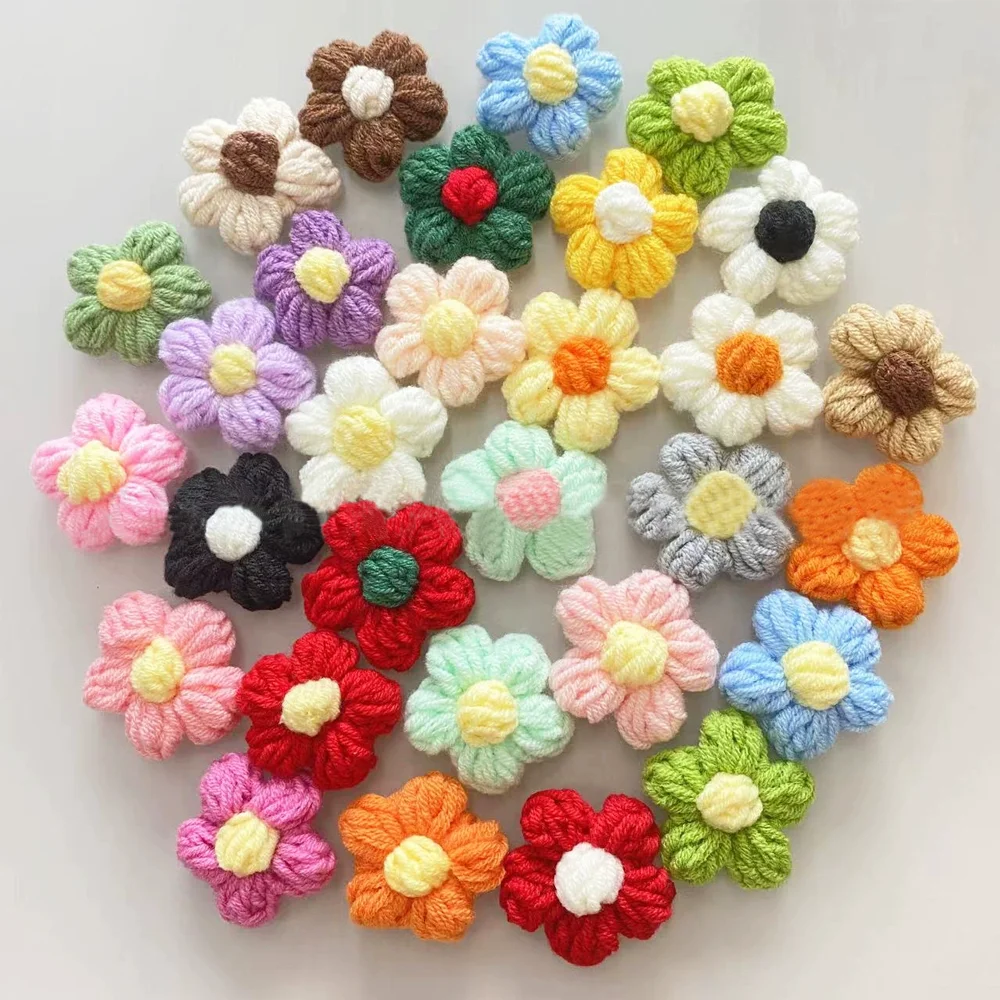 

50pcs/Lot Mix Color Puff Hand Woven Woolen Flower Knitted Small Flower Clothing Bags Socks Accessories DIY Handmade Flower