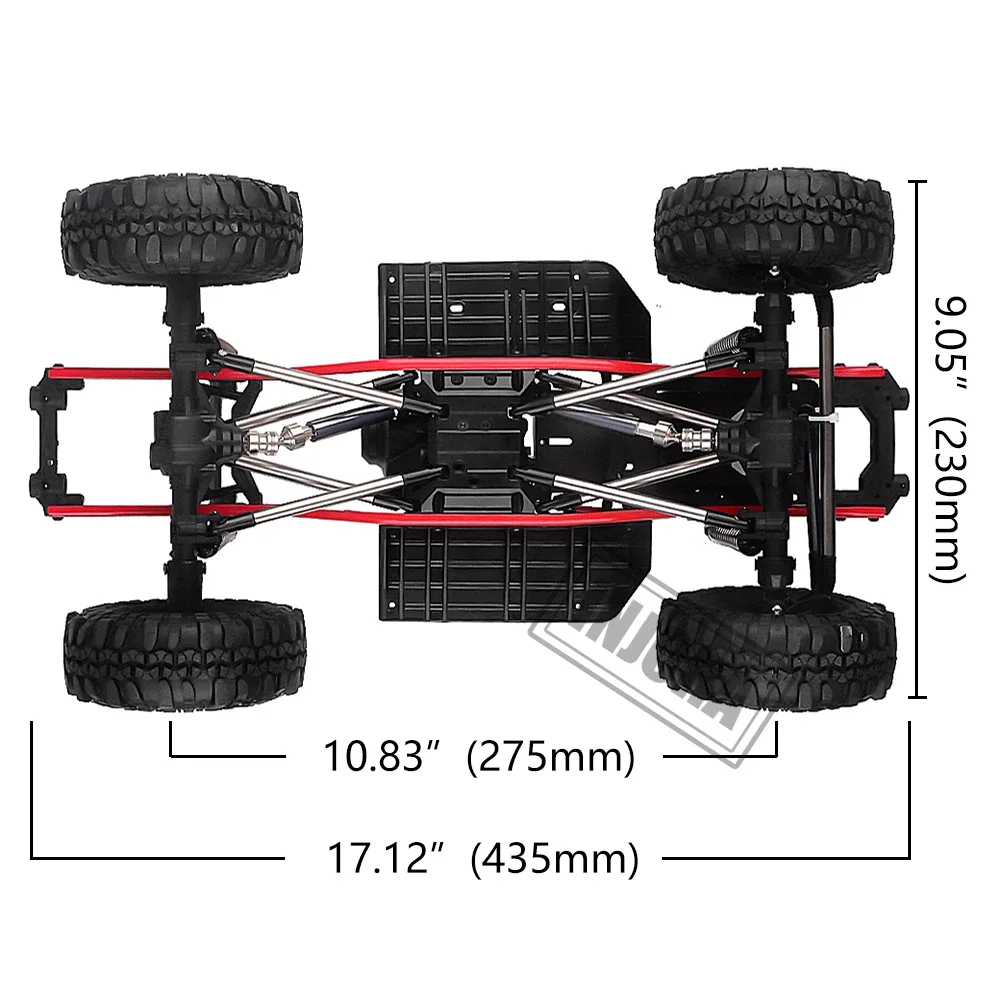 INJORA 275mm Wheelbase Assembled Chassis with Wheels for 1/10 RC Crawler