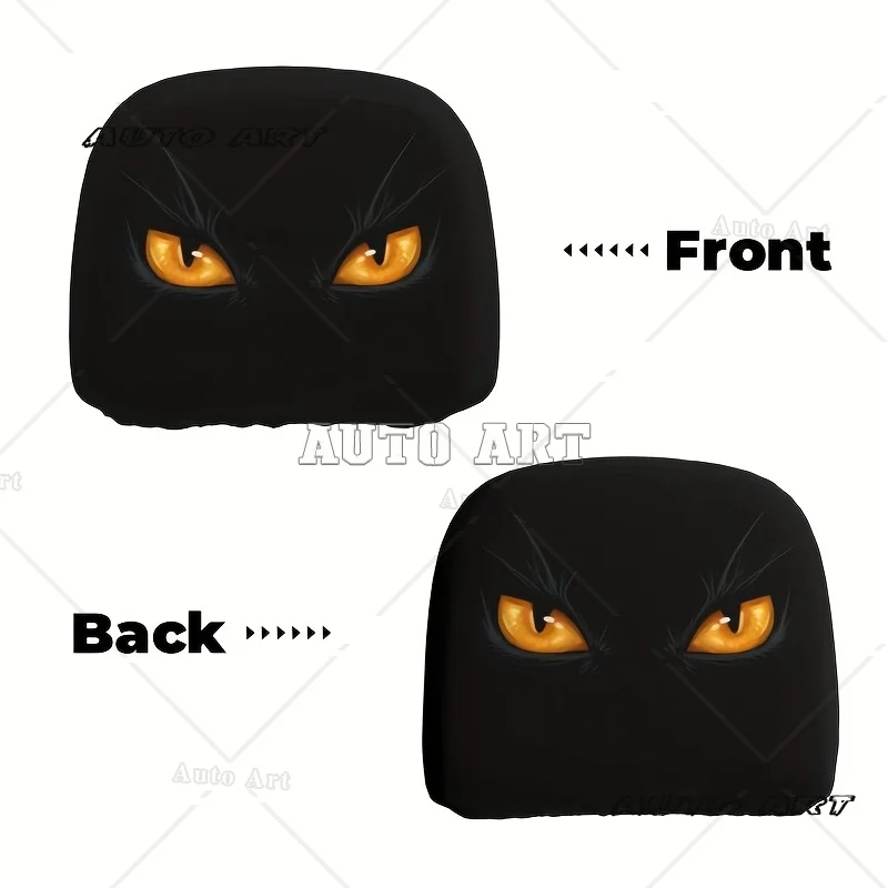 

2pc Car Truck Headrest Pillow Cover with Bold Yellow Cat-Eye Print on Black Replacement Headrest Vehicle Interior Accessories