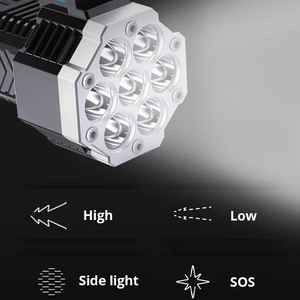 USB Rechargeable Camping Torch Searchlight, 7LED COB Lanterna portátil, Cob Side Light, Leve, Iluminação exterior