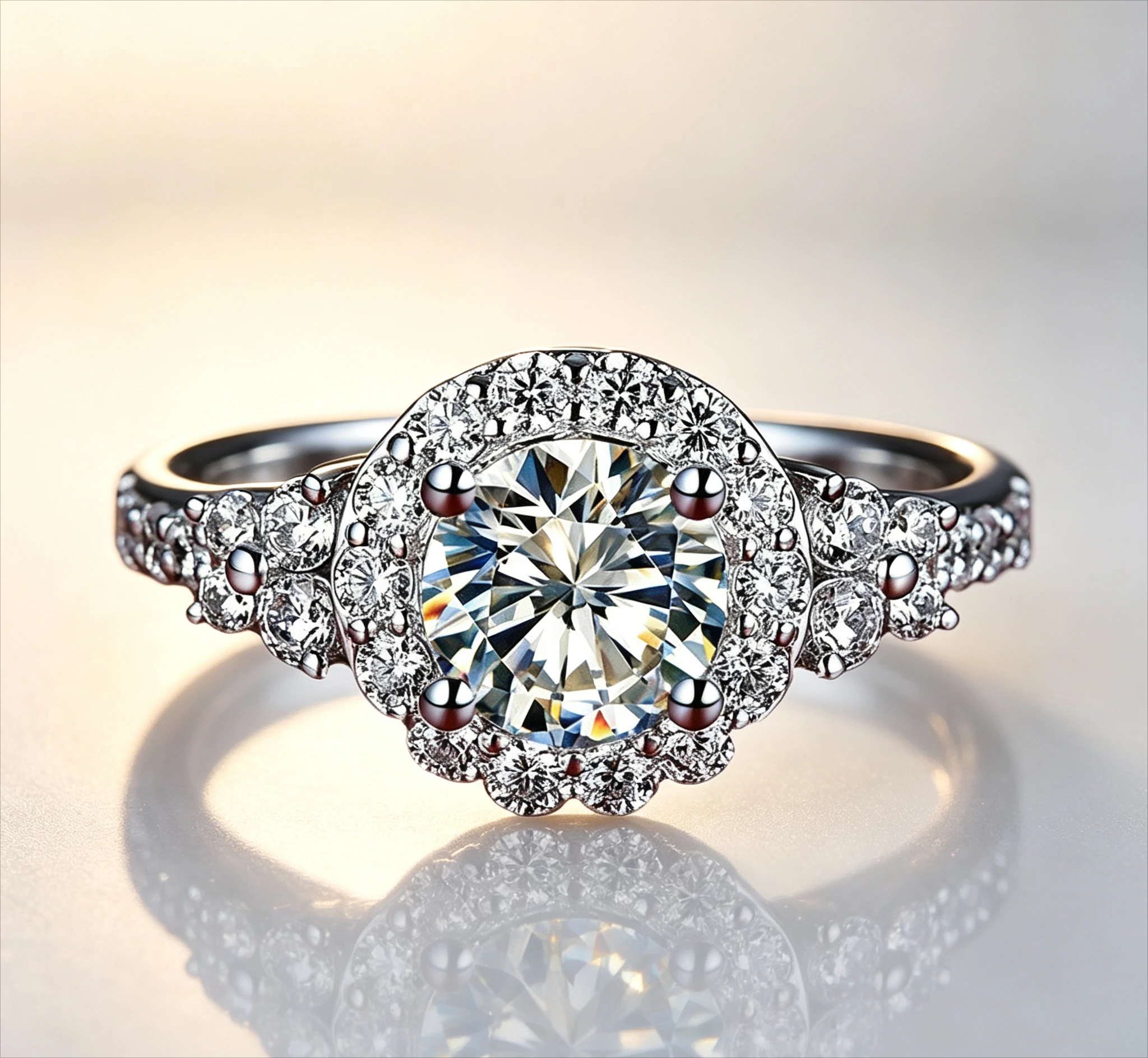 PT950 Imported from the US Morganite Diamond Ring - Cluster Set Luxury Round Bezel Ring for Women