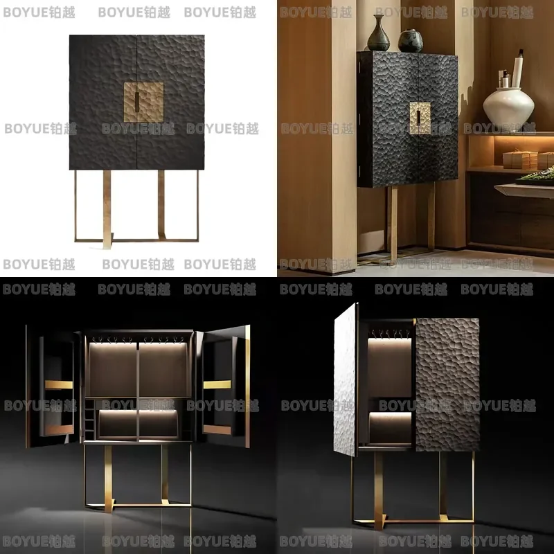 Luxury Solid Wood Relief Wine Cabinet Large Living Room Wall Storage Sideboard Creative Home Decor Furniture for Villa