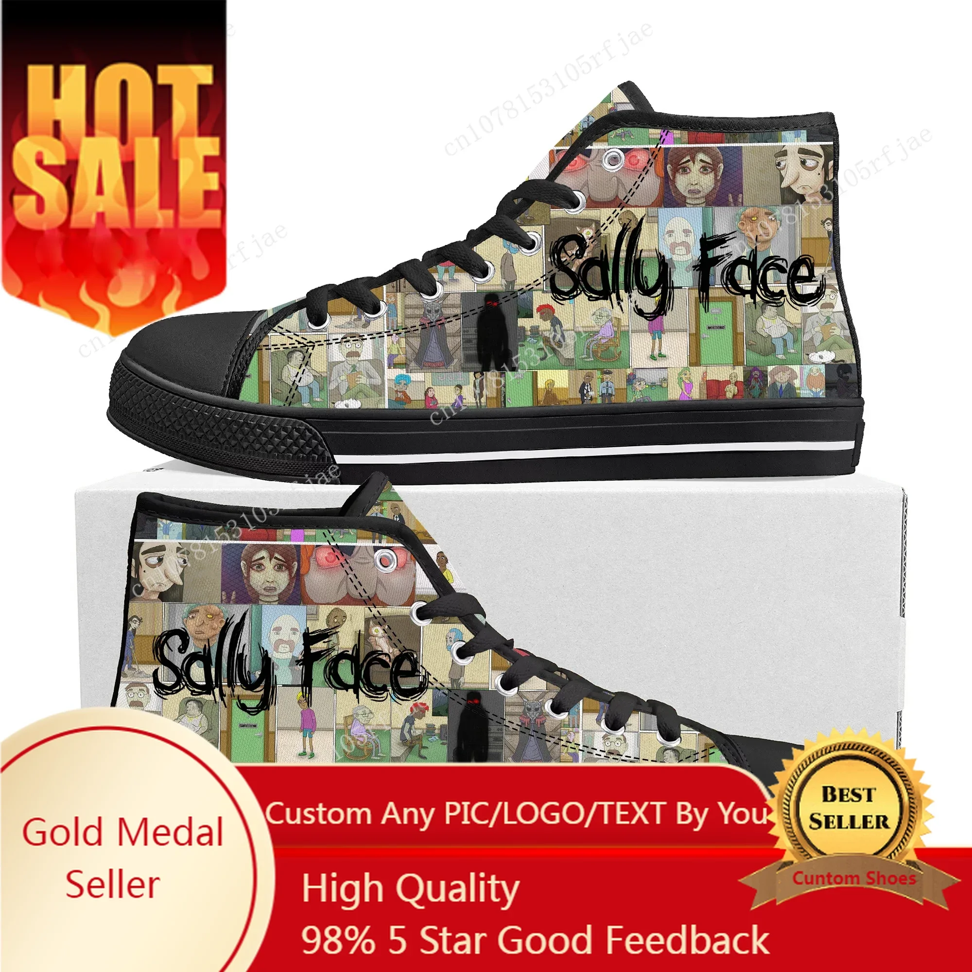 

Высокие кроссовки Sally Face с героями мультфильмов, мужские и женские подростковые модные парусиновые кроссовки высокого качества, обувь для пар на заказ