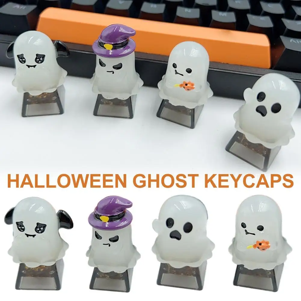 

Колпачки для клавиш с призраком на Хэллоуин, персонализированные 3D-смола, колпачки для клавиш с призраком, креативные механические колпачки для клавиш с поперечной осью