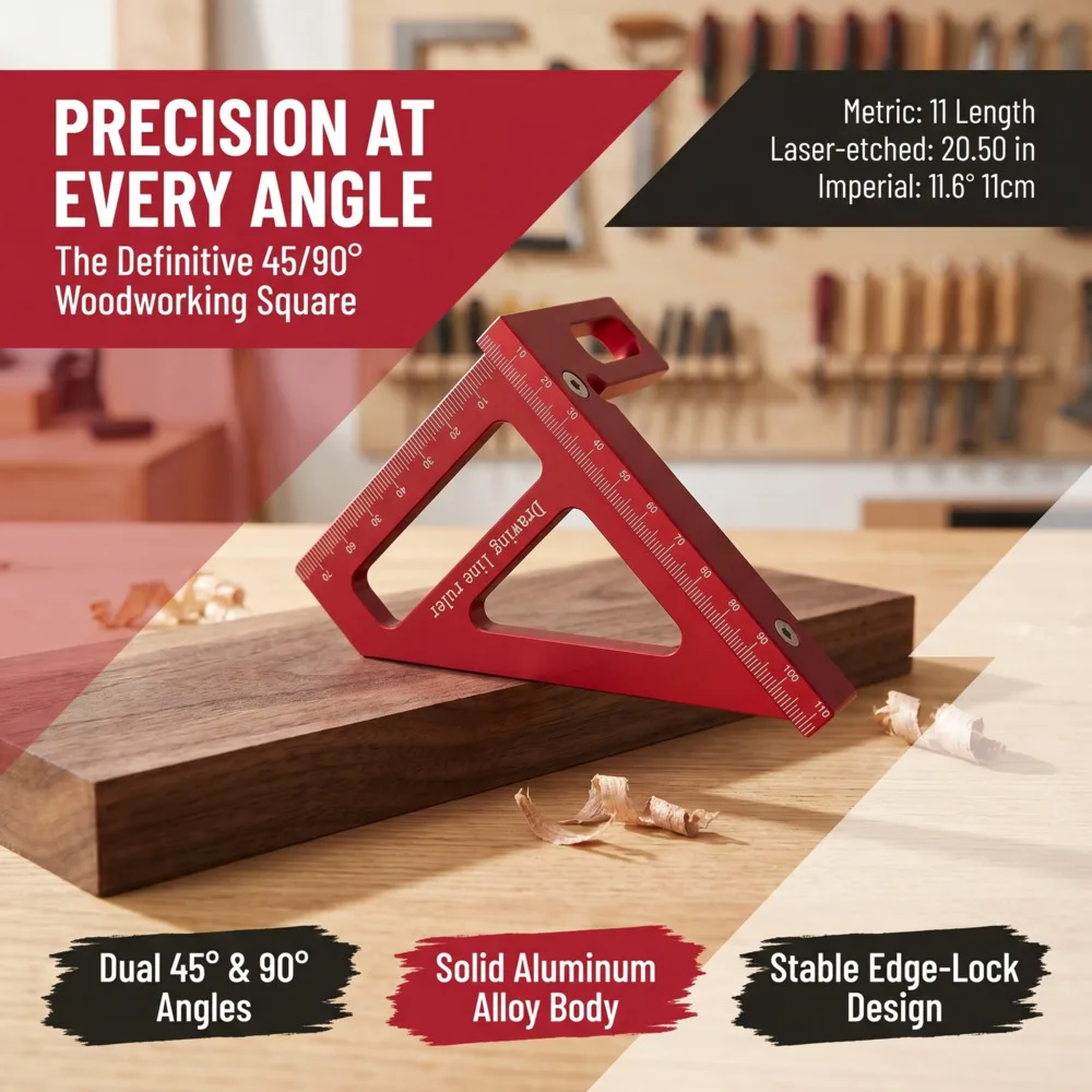 Woodworking Square Protractor Aluminum Alloy Miter Triangle Ruler High Precision Layout Measuring Tool for Engineer Carpenter