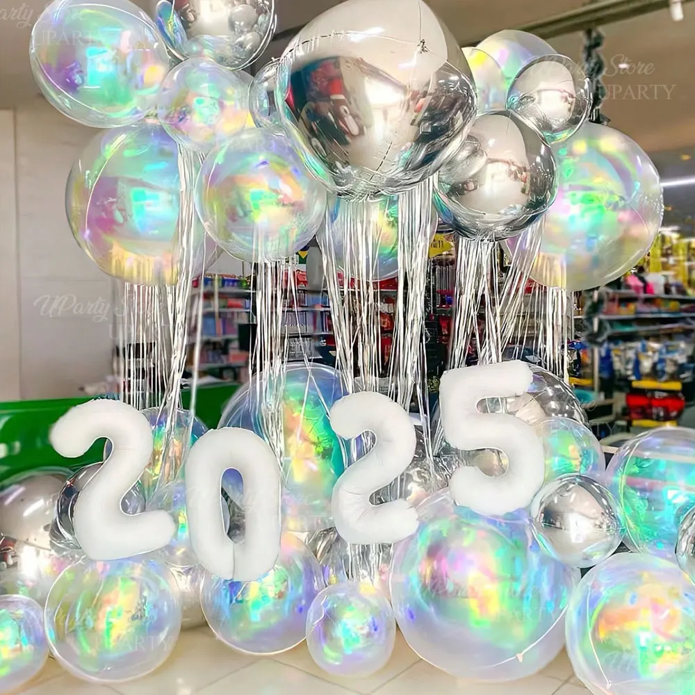 

10Pcs Iridescent 4D Foil Balloons 10/12/22/32inch Large Iridescent Round Balloons for Birthday Christmas New Year Party Decor