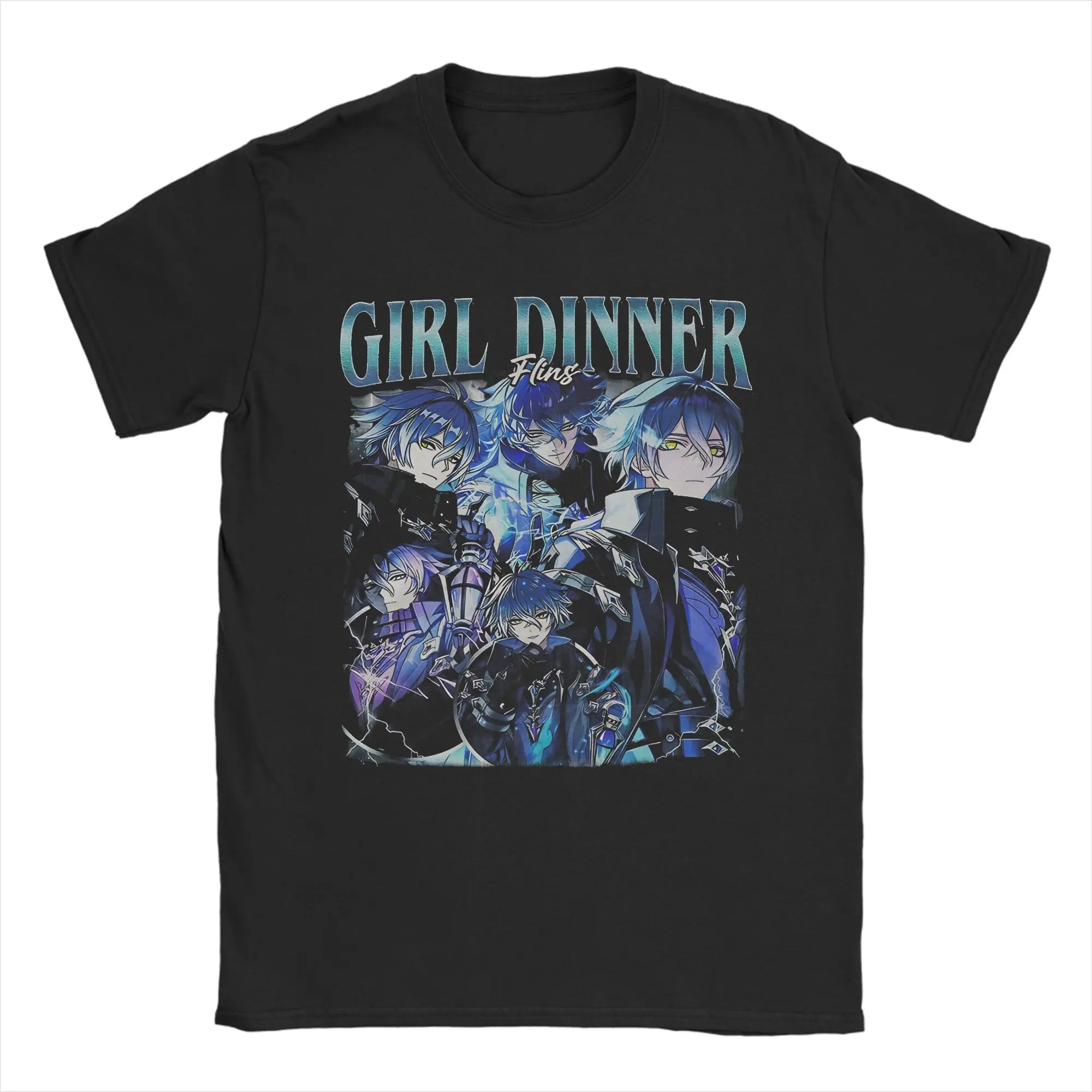 Funny Flins Genshin Impact Girl Dinner T-Shirts Men O Neck Cotton T Shirt Game Cartoon Short Sleeve Tees Gift Idea Tops