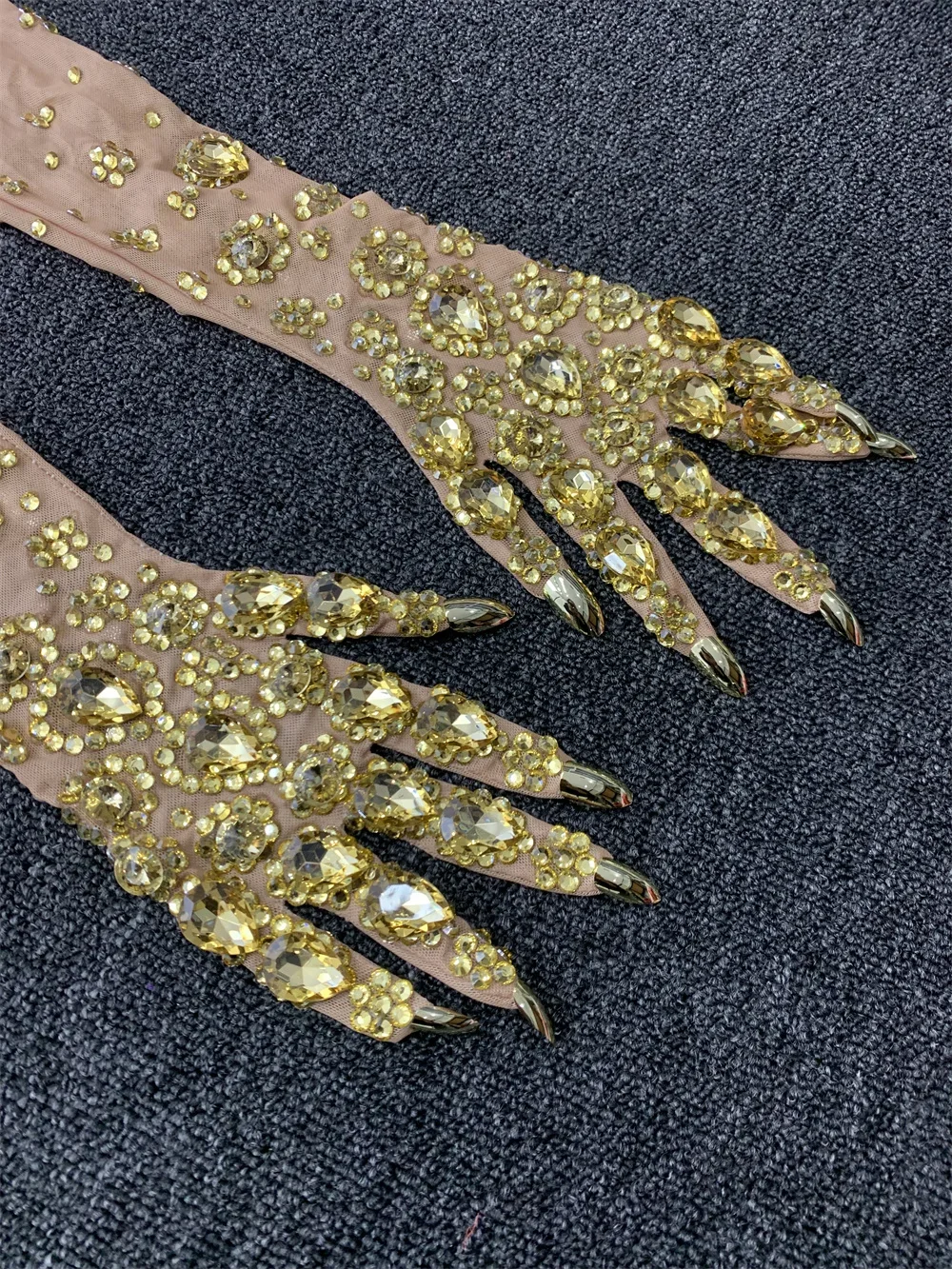 الذهب الراين شبكة قفازات طويلة النساء راقصة المغني ملهى ليلي مرحلة عرض الحفلات اكسسوارات سباركلي الديكور